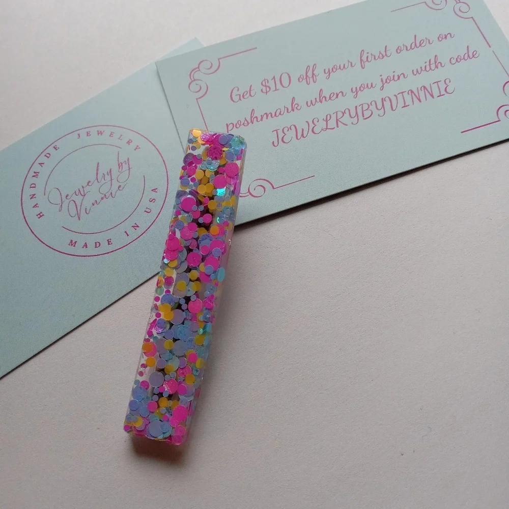 5/$25 Hand Crafted Multicolor Confetti Hair Clip